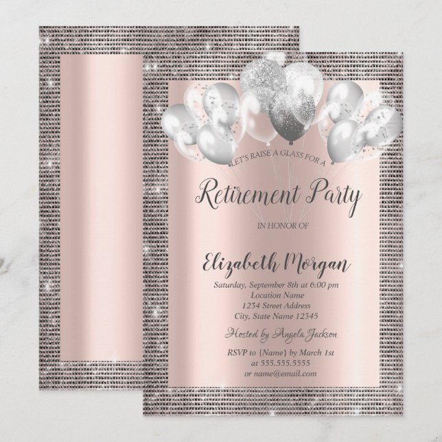 Invitation Élégant Rose de cadre de  de série d'argent (Devant / Derrière)