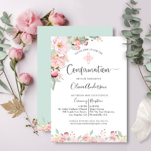 Invitation Élégant Rose de confirmation Or, Mint Floral