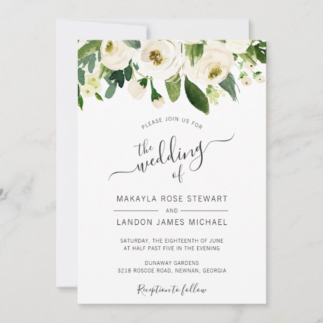 Invitation Elégant Rose de couleur blanche Mariage frontalier (Devant)