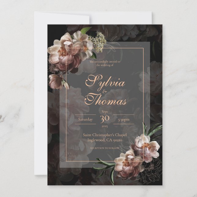 Invitation Élégant Rose de Moody foncé or Mariage floral (Devant)