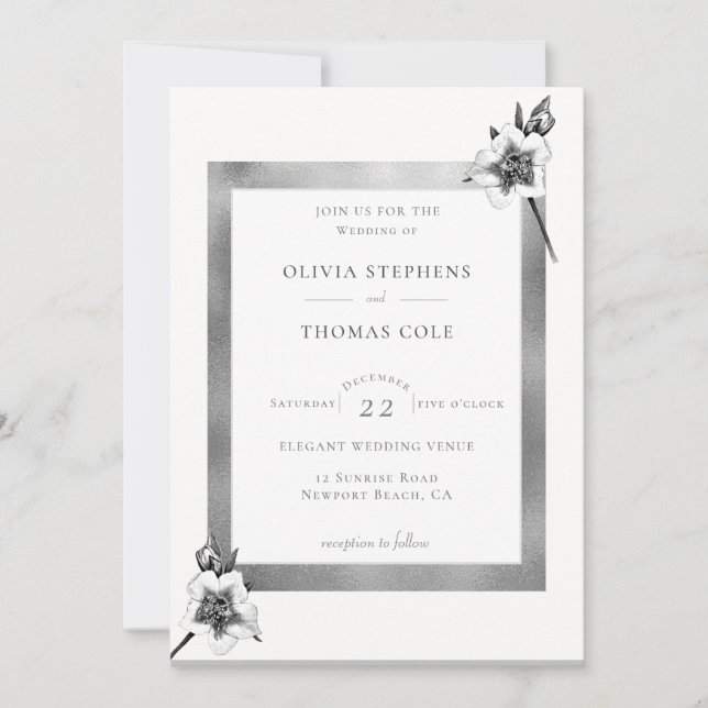 Invitation Élégant Rose de Noël Blanc or Mariage de Noël (Devant)