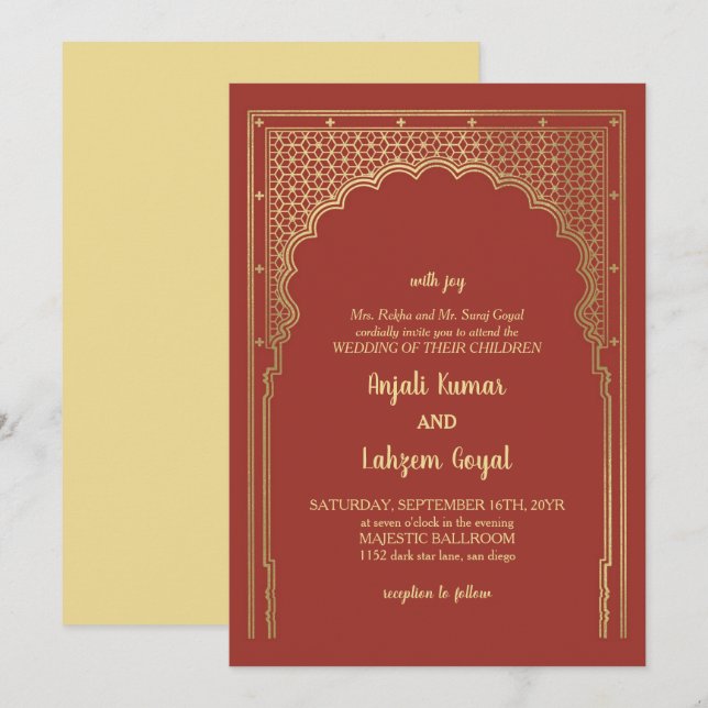 Invitation Élégant Rose de passerelle indienne Mariage (Devant / Derrière)