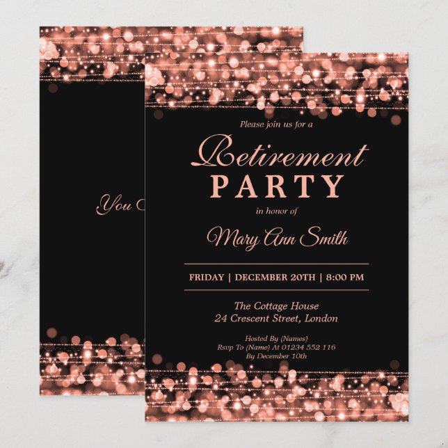 Invitation Élégant Rose de retraite Gold (Devant / Derrière)