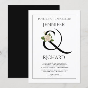 Invitation Élégant rose d'esperluette noir blanc mariage virt