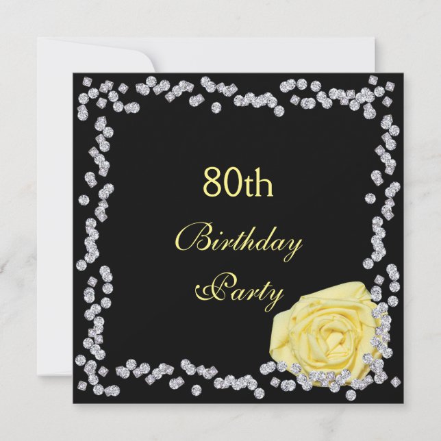 Invitation Elégant Rose & Diamants 80e anniversaire (Devant)