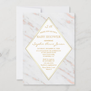 Invitation Elégant Rose Diamond  Gold Marble Baby shower