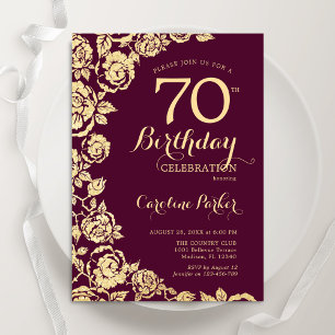Invitation Elégant Rose d'or de Bourgogne 70e anniversaire