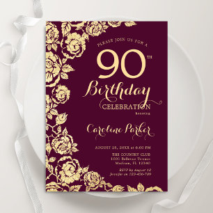 Invitation Elégant Rose d'or de Bourgogne 90e anniversaire