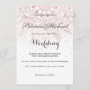 Invitation Élégant rose d'or mandala confetti mariage