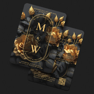Invitation Élégant Rose d'or noir gothique Boho Lux Mariage