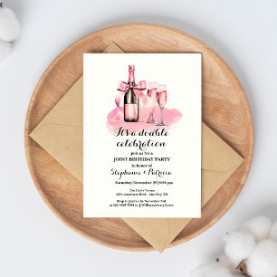 Invitation Élégant rose Double Célébration Anniversaire