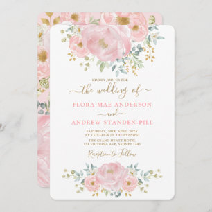 Invitation Elégant rose douce Peony floral + Mariage vert