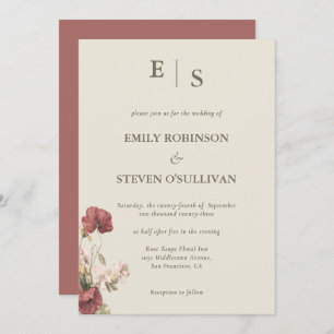 Invitation Élégant Rose Dusty Floral Monogramme