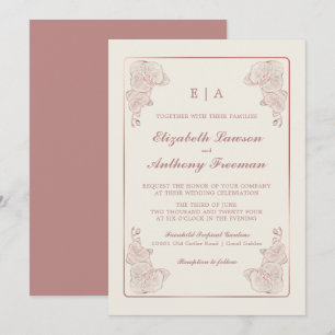 Invitation Elégant Rose Dusty Mariage de croquis d'orchidée b