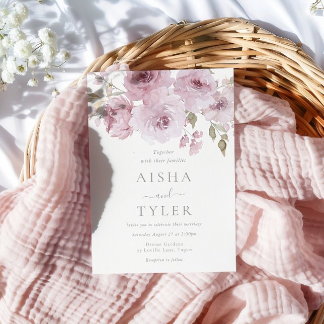 Invitation Elégant Rose Dusty & Mariage Floral Blush (Créateur téléchargé)