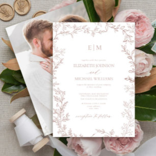 Invitation Élégant Rose Dusty Mariage photo Monogramme photo