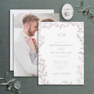 Invitation Élégant Rose Dusty Mariage photo Monogramme photo