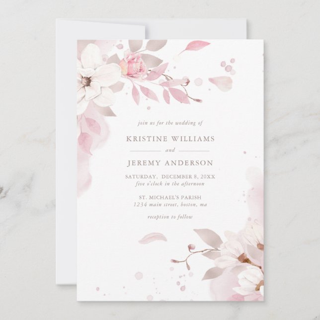 Invitation Elégant Rose Dusty rose Aquarelle Mariage Floral (Devant)