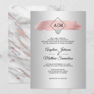 Invitation Elégant rose Dusty Rose or marbre Mariage argent