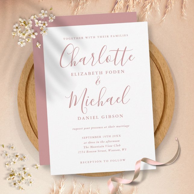 Invitation Élégant Rose Dusty Signature Mariage de script (Créateur téléchargé)