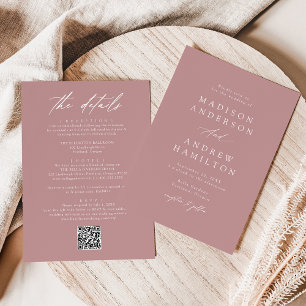 Invitation Élégant Rose Dusty tout en un Mariage de code QR