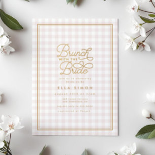 Invitation Élégant rose En vichy Fête des mariées or Brunch