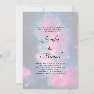 Invitation Élégant rose et bleu Galaxy Etoiles Mariage Abstra