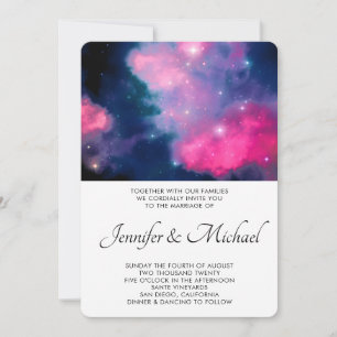 Invitation Élégant rose et bleu Galaxy Etoiles Mariage Abstra