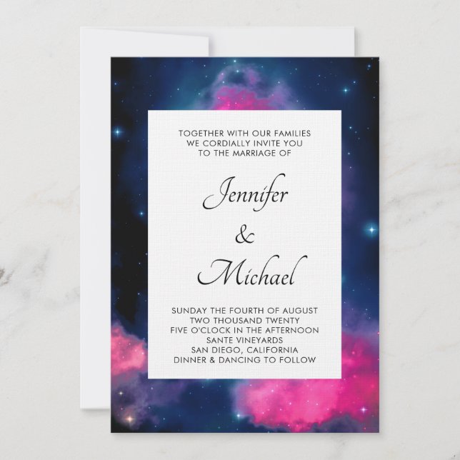 Invitation Élégant rose et bleu Galaxy Etoiles Mariage Abstra (Devant)