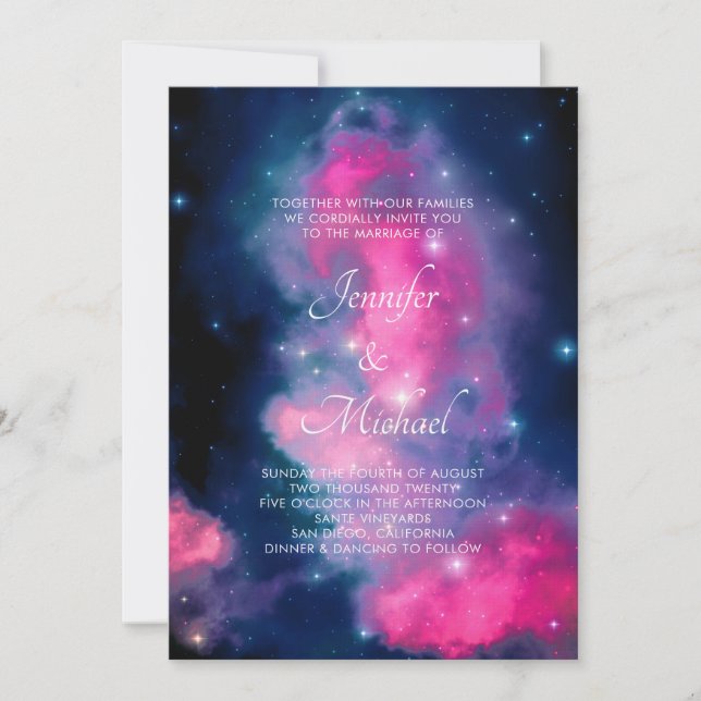 Invitation Élégant rose et bleu Galaxy Etoiles Mariage Abstra (Devant)