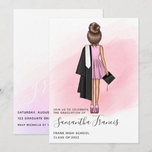 Invitation Elegant Rose et Brown Fille Graduation Party Invit