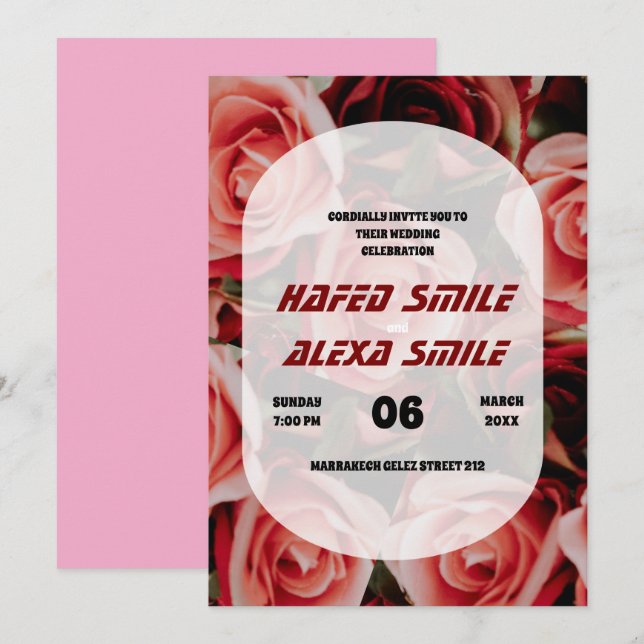 Invitation Elégant rose et design floral et Mariage de  en (Devant / Derrière)
