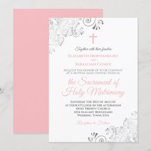 Invitation Élégant rose et gris Mariage catholique moderne