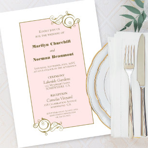 Invitation Élégant rose et or Mariage simple