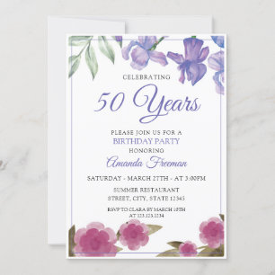 Invitation Elégant rose et violet Fleurs Mère Anniversaire