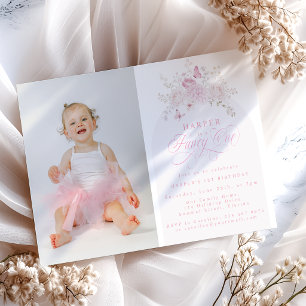 Invitation Élégant Rose Fantaisie Un Photo 1er Anniversaire