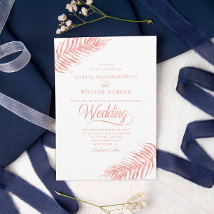 Invitation Elégant Rose feuille de palme or blanc Mariage tro