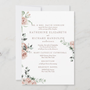 Invitation Elégant rose Fleurs Eucalyptus 2 Mariage de lieu