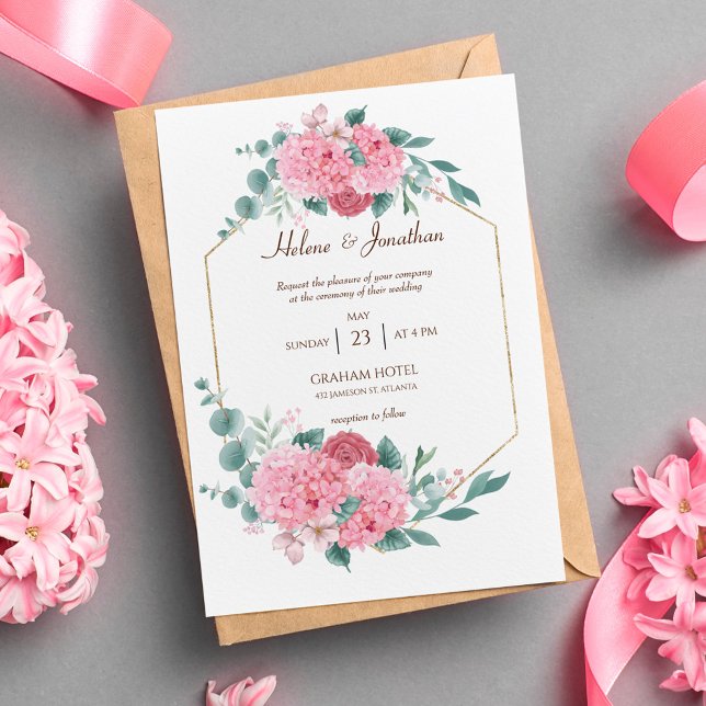 Invitation Elégant rose Floral Aquarelle Rustique Boho Mariag (Créateur téléchargé)