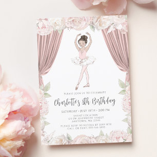 Invitation Elégant rose floral Ballerina Brown cheveux Annive