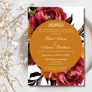 Invitation Élégant rose floral et or Mariage islamique