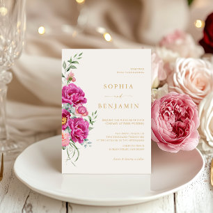 Invitation Élégant Rose Floral Mariage Or Gras Vibrant