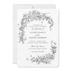 Élégant Rose Floral noir blanc Mariage Monogramme