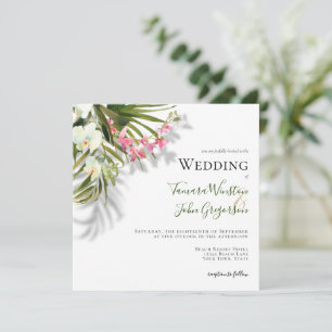 Invitation Elégant rose Floral Palms Ombres Plage Mariage