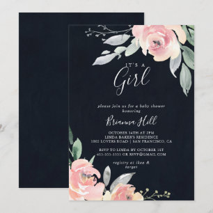 Invitation Élégant rose flush floral C'est un Baby shower fil