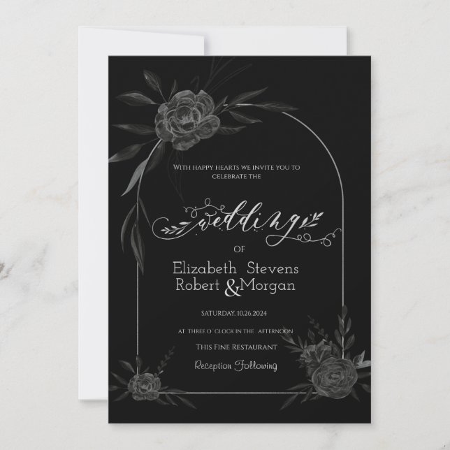 Invitation Élégant Rose foncé Mariage noir (Devant)