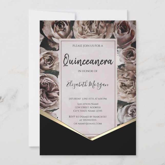 Invitation Élégant Rose foncé Quinceanera (Devant)