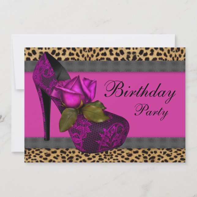 Invitation Elégant Rose Fuchsia Hot Pink Leopard Anniversaire (Devant)