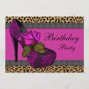 Invitation Elégant Rose Fuchsia Hot Pink Leopard Anniversaire
