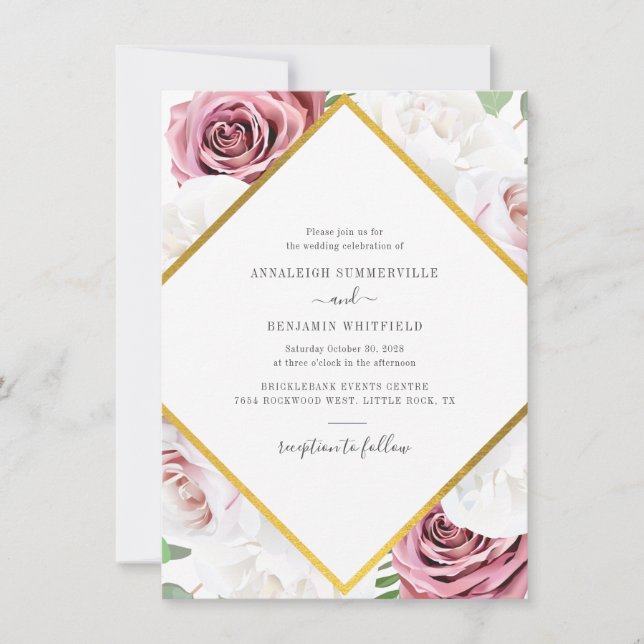 Invitation Elégant Rose géométrique Gold Floral Mariage (Devant)